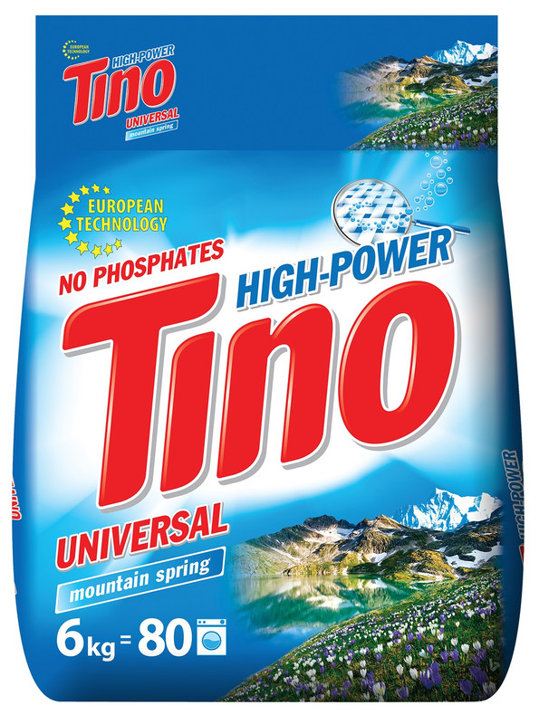 Порошок пральний TINO HIGH-POWER Mountain spring, універсальний, 6кг